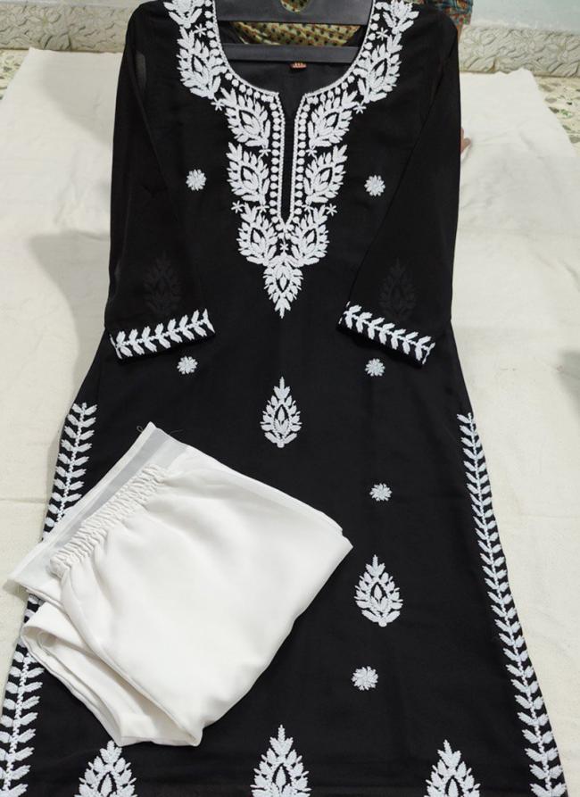 Georgette Black Festival Wear Lucknowi Chikankari Work Readymade Kurti With Plazzo